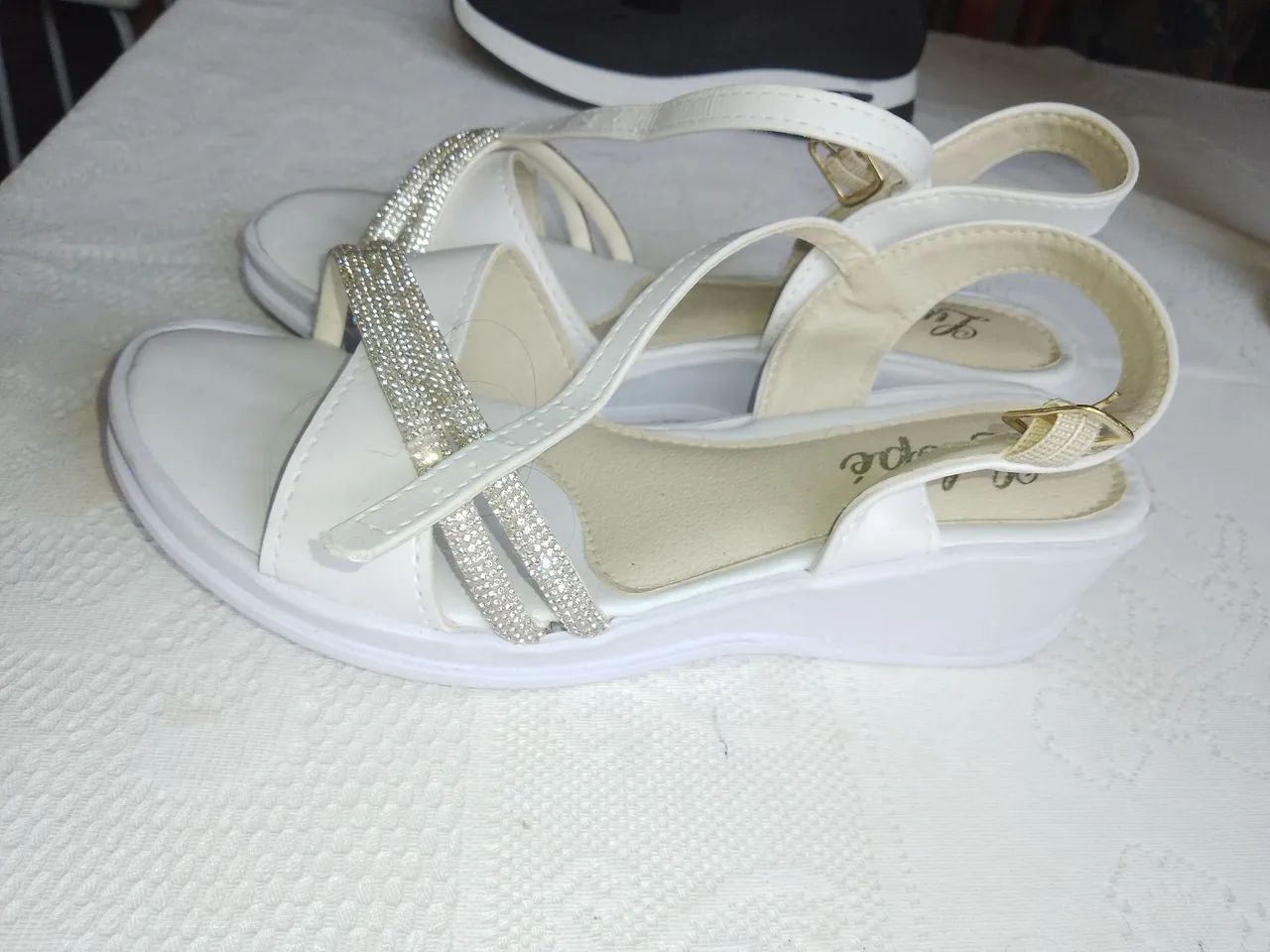 Sandálias Anabela Feminino Lulope Meninas Infantl Branco - Foto 2