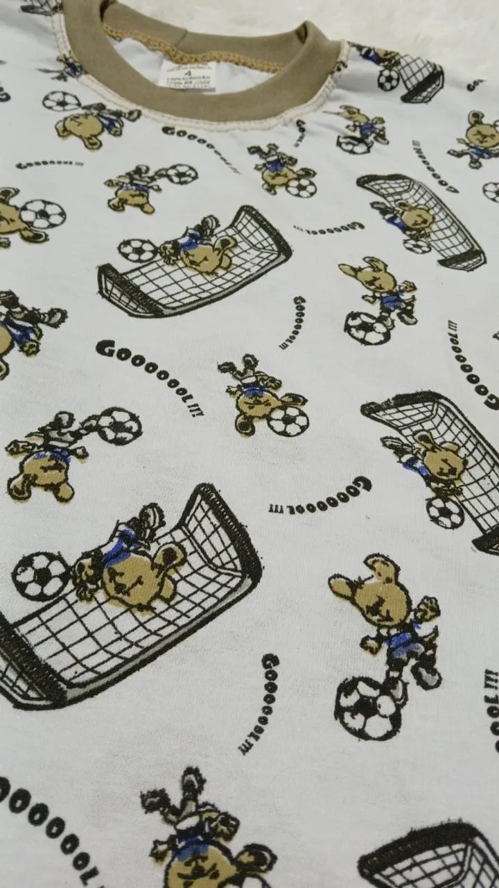 Pijama Menino 4 anos 100% Algodão Estampado Bege - Foto 3