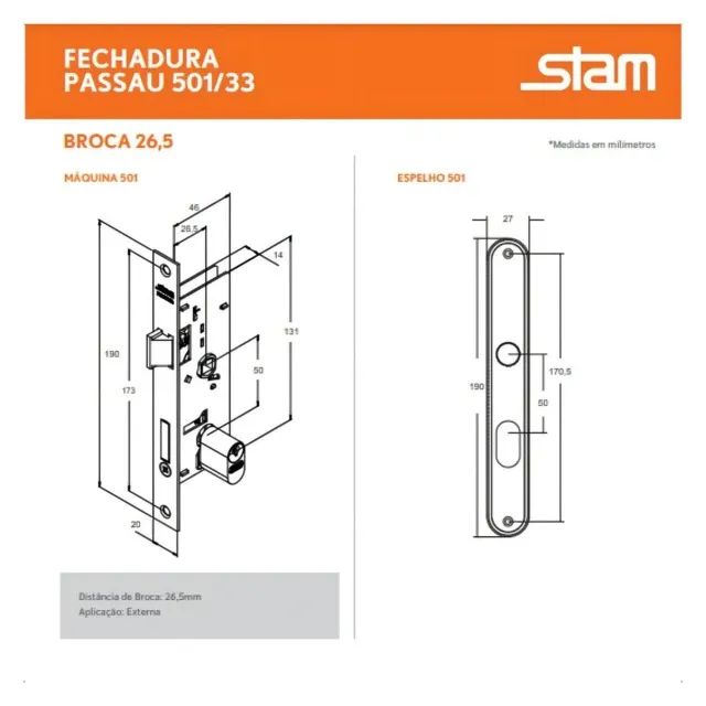 Fechadura 501/33 Porta de Ferro Externa Stam Espelho Inox  - Foto 2