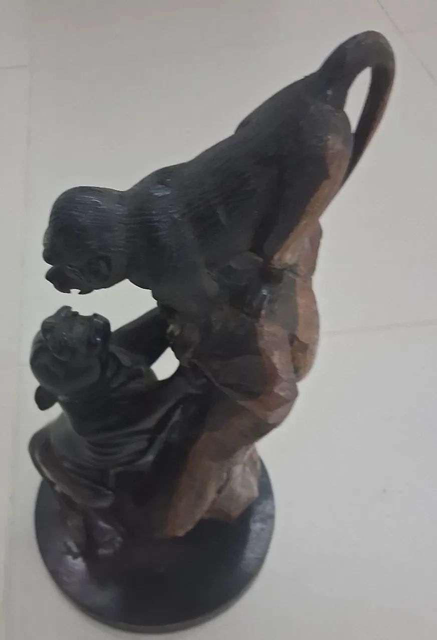 Escultura de madeira ébano africano - macaco e pantera - Foto 4