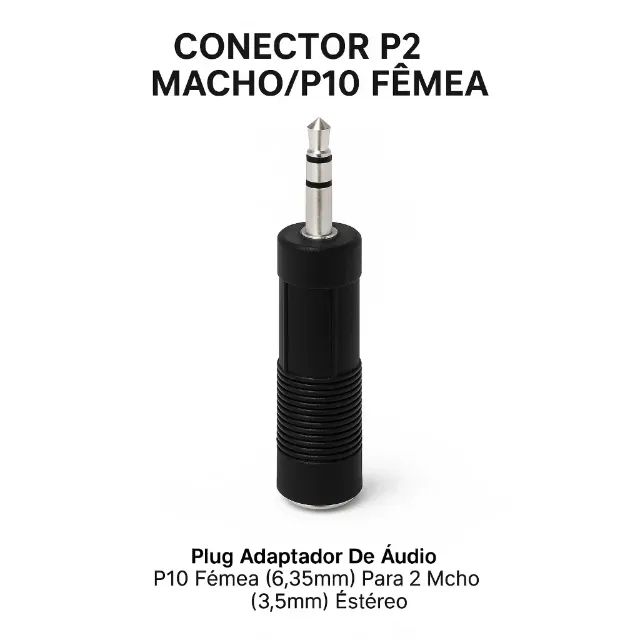Kit Conector de Áudio Estéreo P2 x P10 - Plug Adaptador Profissional 3,5mm para 6,35mm - Foto 4