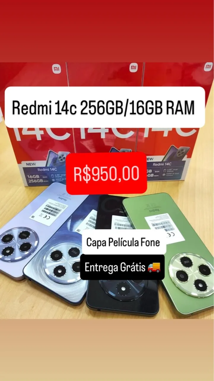 Celular Redmi 14c 256GB/16GB RAM Lacrado Pelicula Capa Fone + Entrega Grátis 