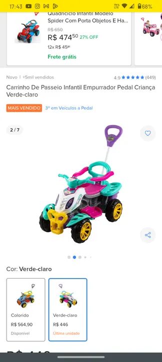 Quadriciclo infantil com pedal