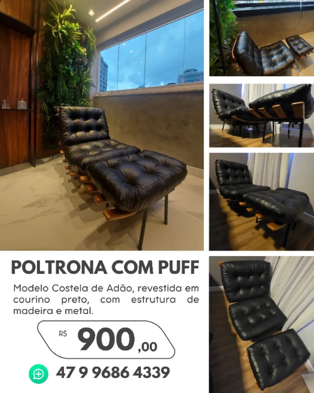 Vendo Poltrona com Puff - Modelo Costela de Adão