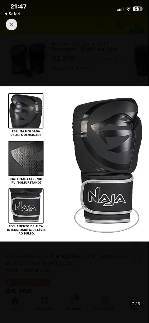 Luvas muay thai e boxe naja 