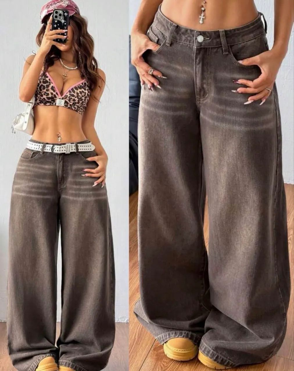 Calça jeans wide leg/baggy marrom - Foto 2