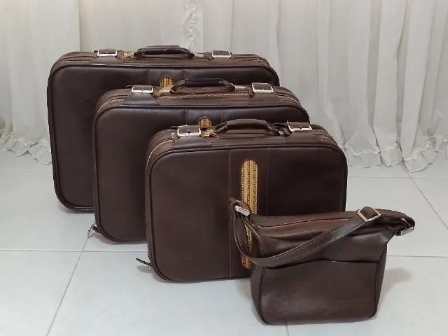 Conjunto de Malas de Couro Vintage (década de 70)