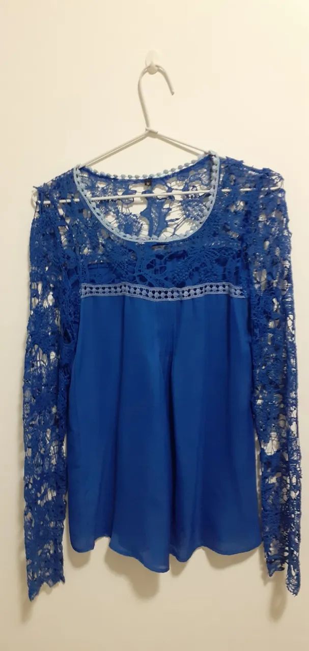 Blusa Feminina com Renda Azul  - Foto 3