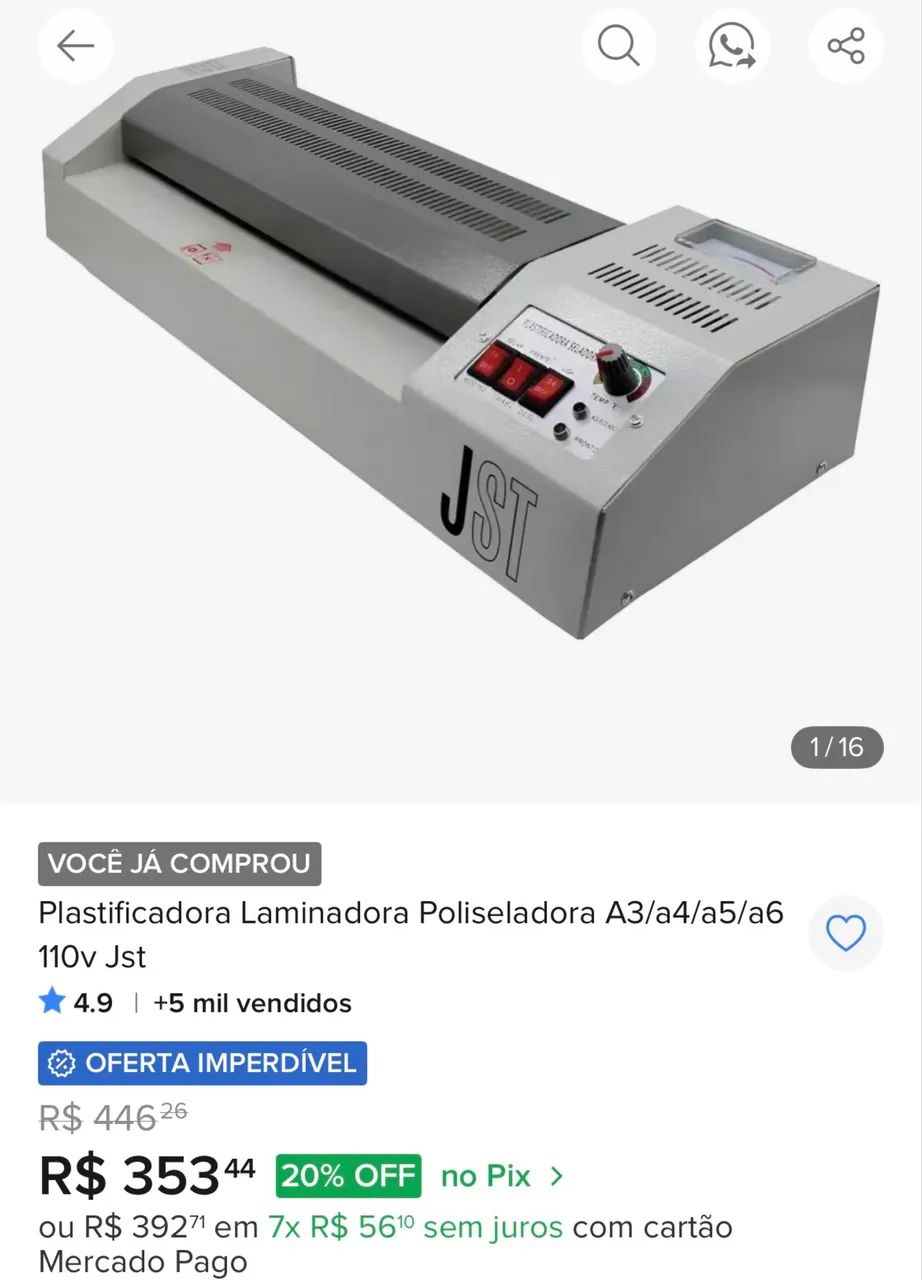 Plastificadora Laminadora Poliseladora A3 - NOVA e Sem Uso - Foto 3