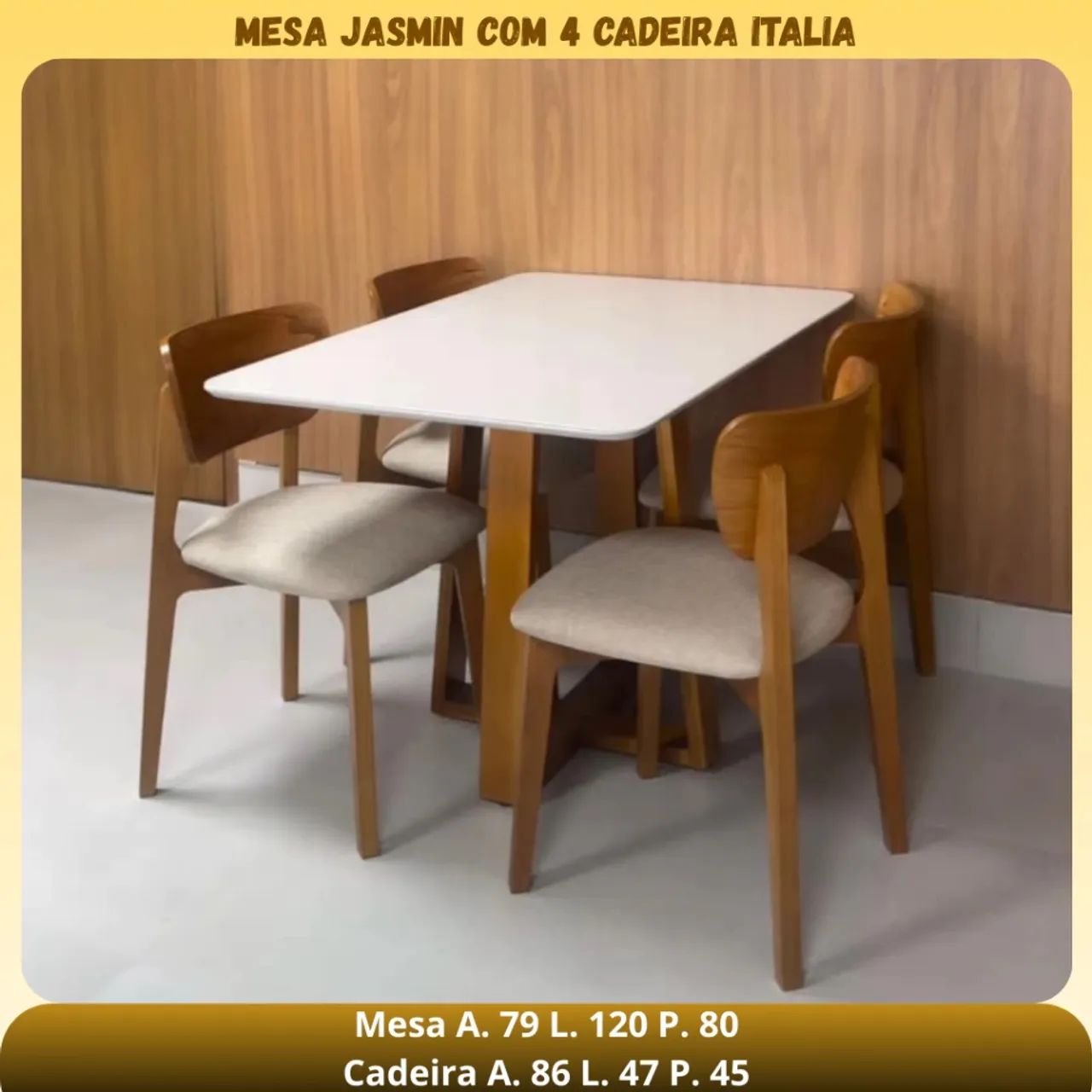 Mesa de Jantar 120x80cm com 4 Cadeiras 