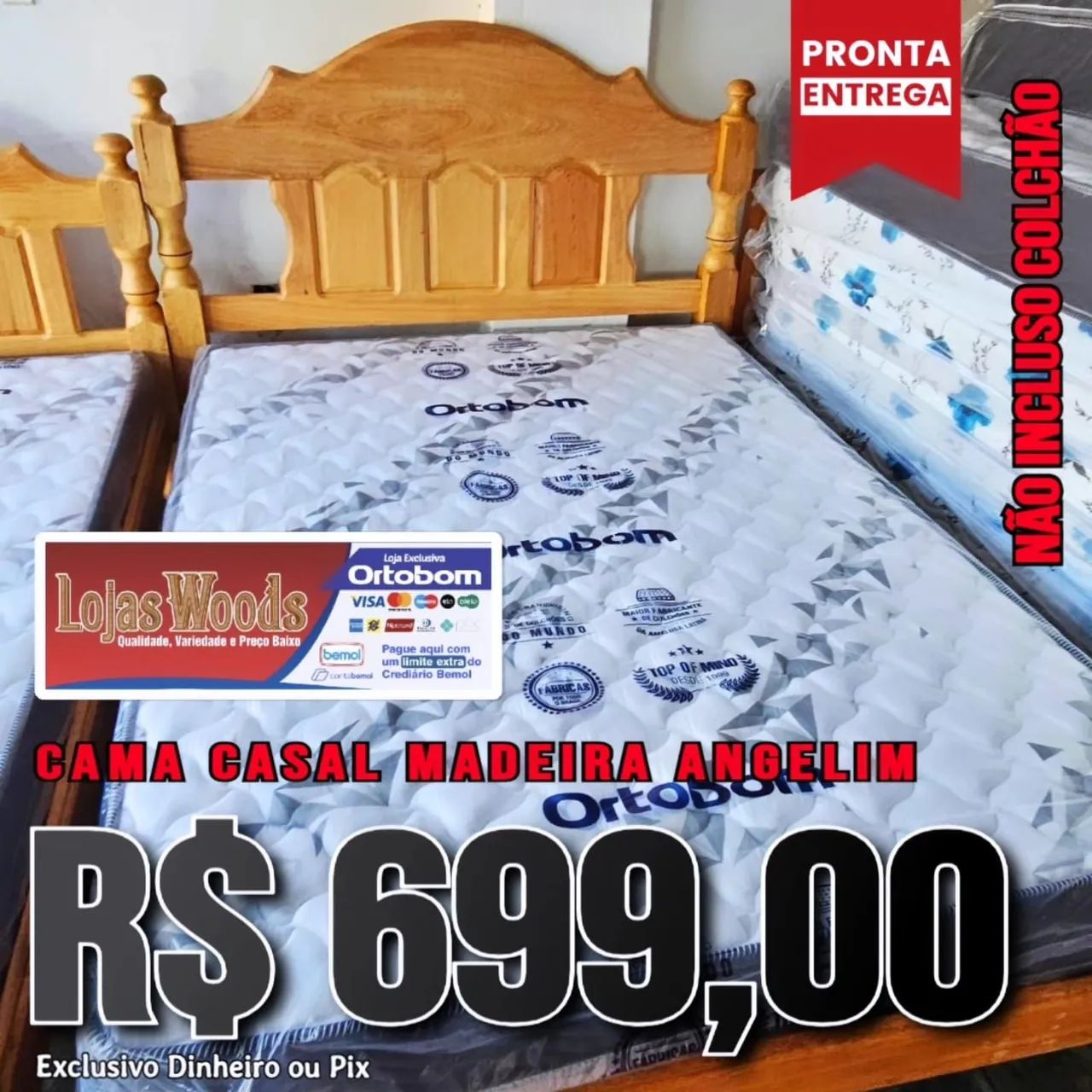 Premium Turned Angelim Wood Double Bed R$ 699.00