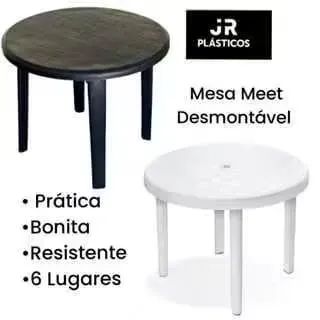 Mesa Plástica Redonda Desmontável
