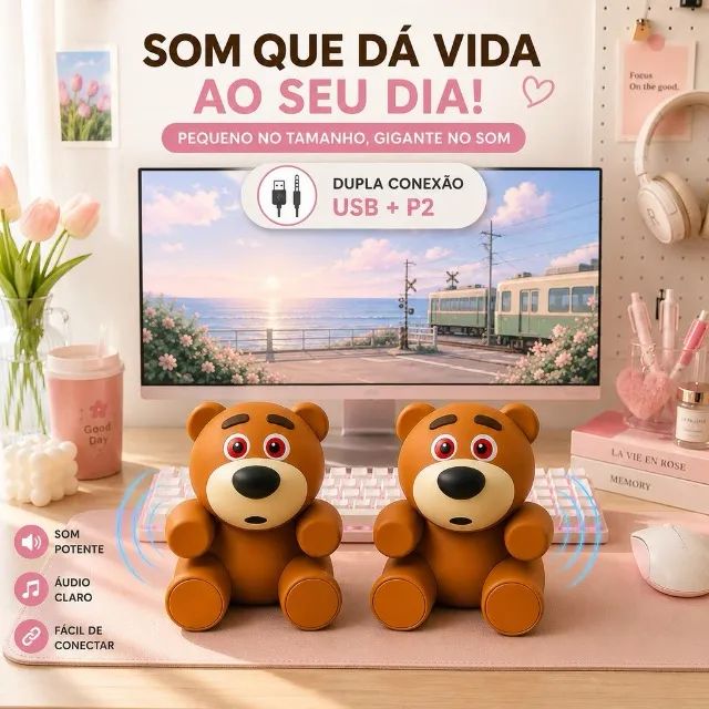 Caixa de Som PC Notebook Com 2 Ursinho KP848 