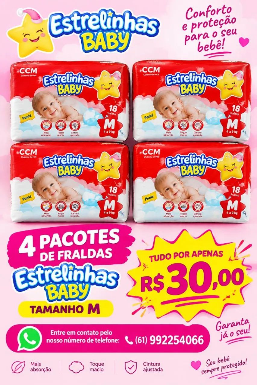 Fralda m estrelinha 4 pacotes 