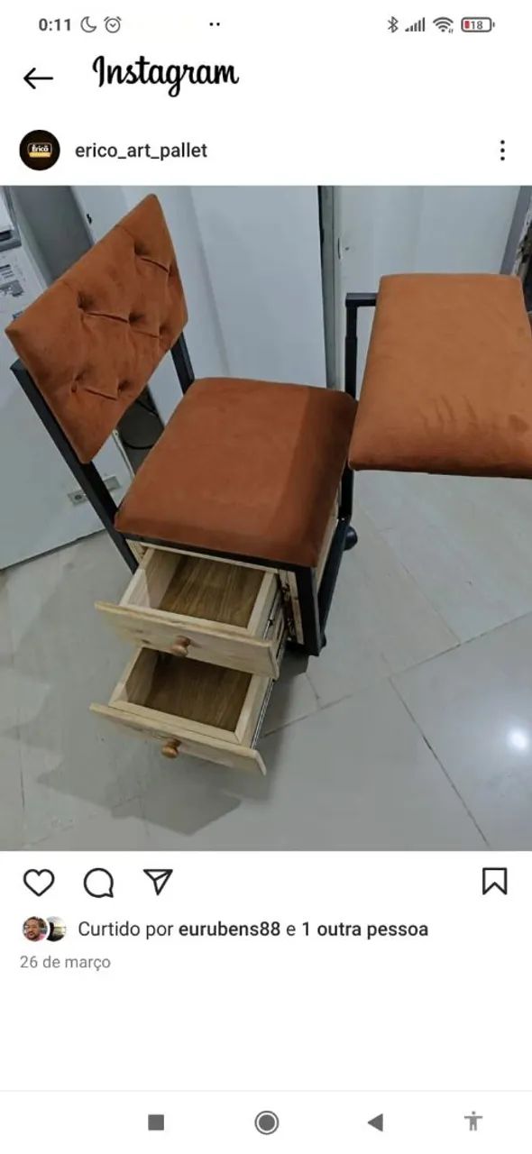Cadeira de manicure ( ferro e madeira)