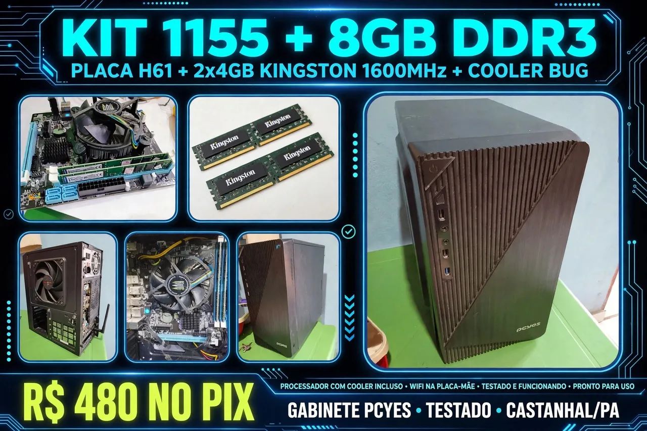 CPU completa SSD 128, memória RAM 8 giga Intel i3