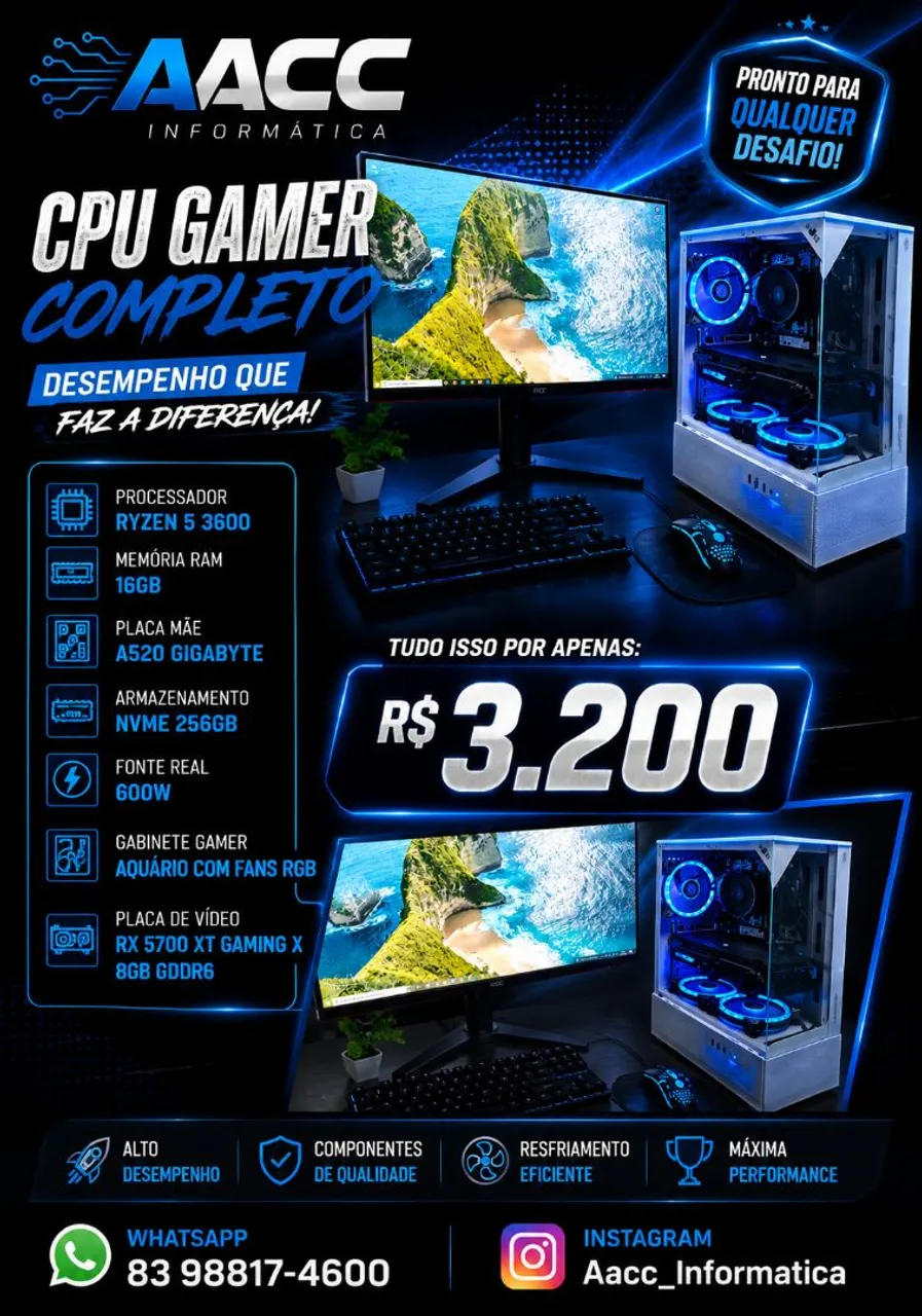 PC Gamer Ryzen 7 5700X RTX 3060 Ti 24GB SSD 1TB - Computadores e