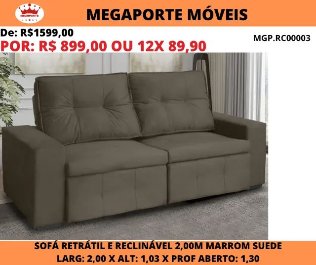 Sofá Retrátil e Reclinável 2,00 Suede - Foto 2