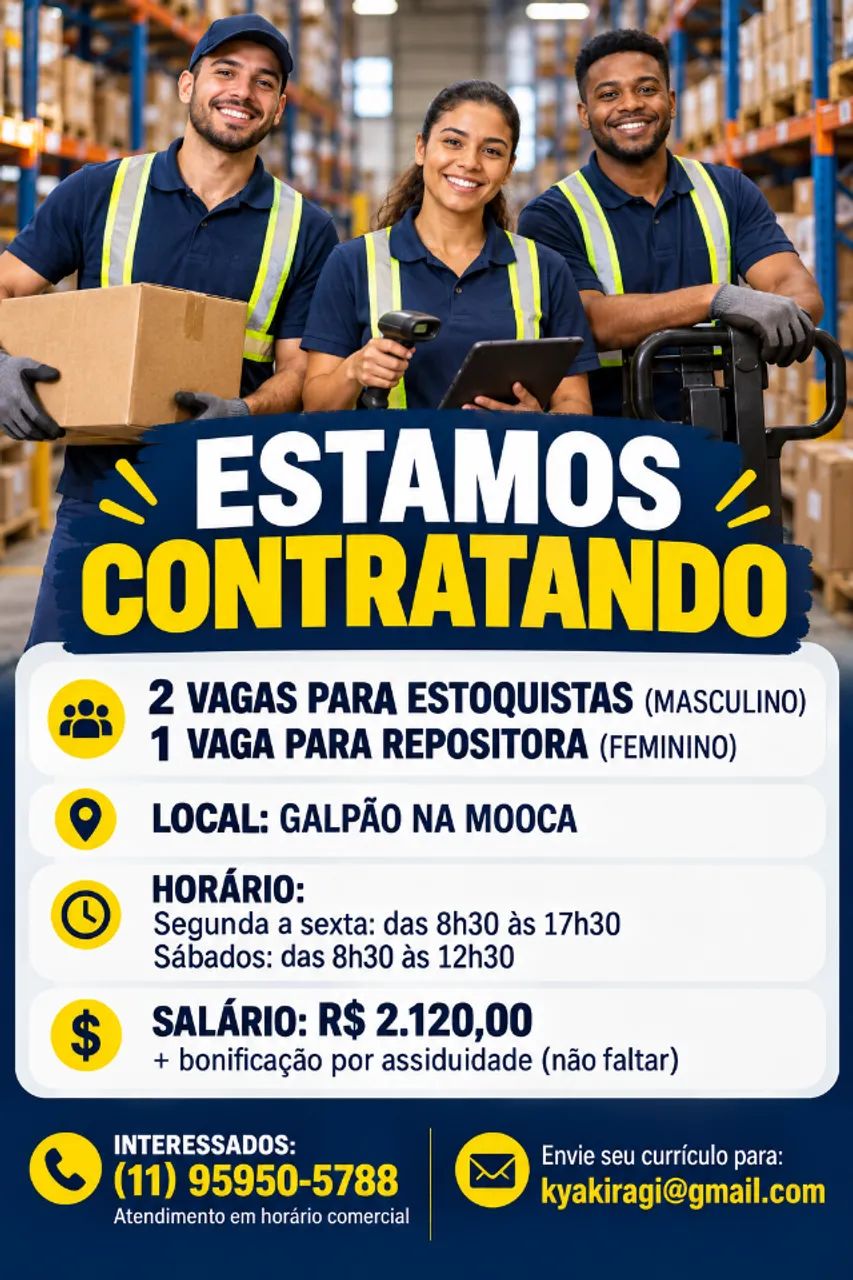 Vaga para Estoquista e repositora