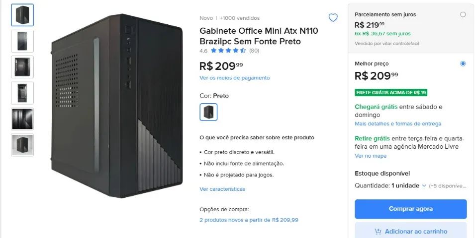 Gabinete Office Mini Atx N110 Brazilpc Sem Fonte Preto - Foto 3