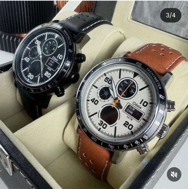 RELOGIO DE LUXO ANALOGICO COM PULSEIRA DE COURO E A PROVA DE AGUA  - Foto 2