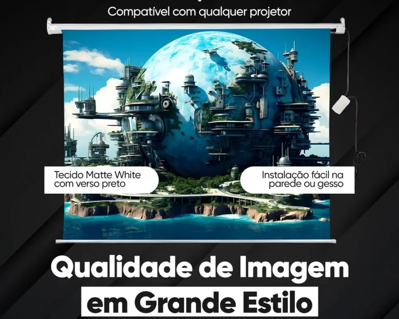 Tela de projeção eletrica 84 polegadas Alexa controle remoto teto ou parede 110v nova - Foto 3