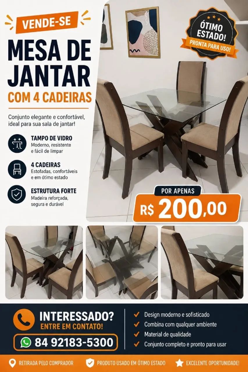 Mesa de jantar 4 cadeira