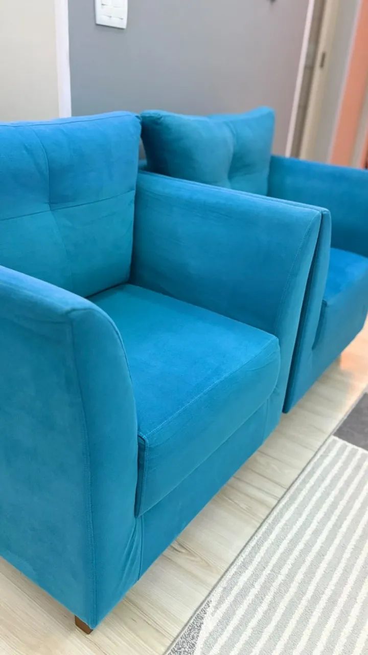 2 Poltronas Suede - Azul Tiffany - Foto 2