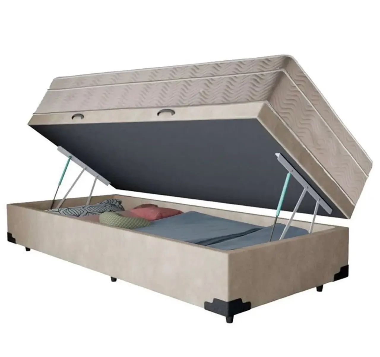 Cama Box Baú Solteiro + Colchão Molas Ensacadas 88x188 ? Bege - Foto 4