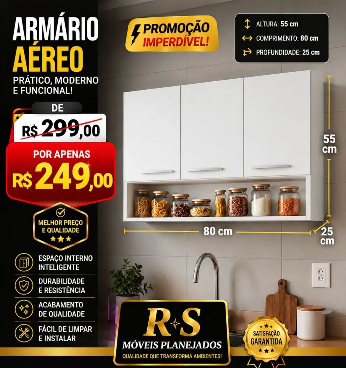 Armários Aéreos 100% MDF Instalação Grátis 