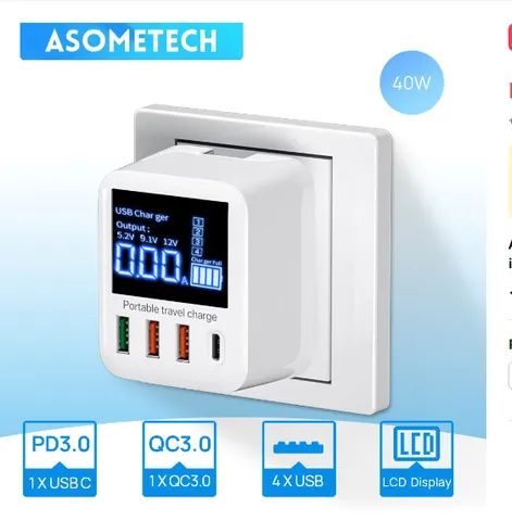 Carregador de parede com display LED, carregador rápido para iPhone 14, Huawei, Xiaomi, Sa - Foto 5