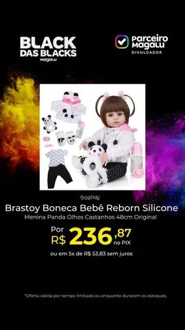 Brastoy Bebê Reborn Boneca Silicone Menina Olhos Castanhos Panda 48cm  Original : : Brinquedos e Jogos