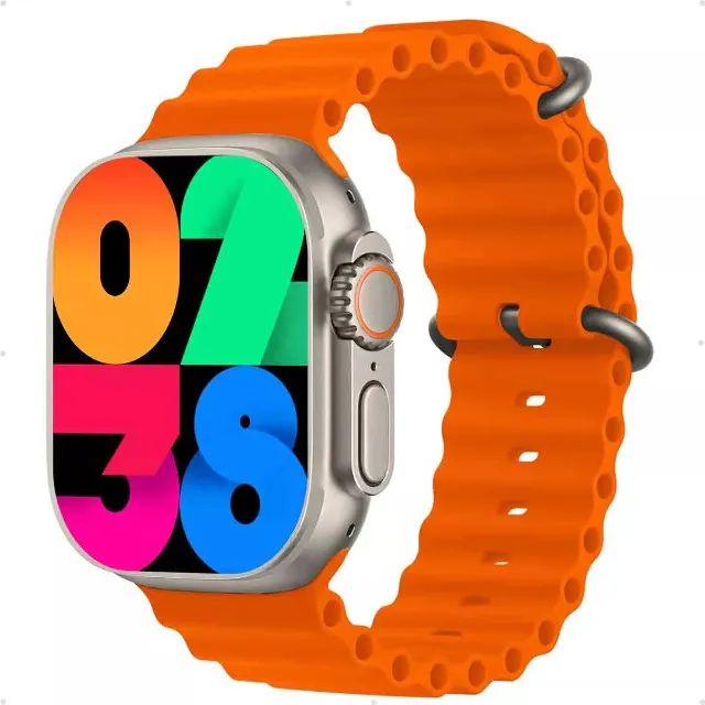 Relógio Smartwatch Ultra Super Amoled 49mm Full Screen Serie 10 Pulseira Oceano Laranja