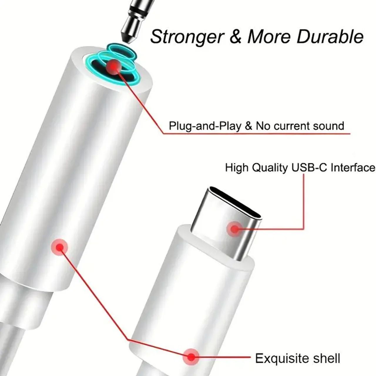 Adaptador de áudio tipo c a 3.5mm para fone de ouvido, áudio aux - Foto 3