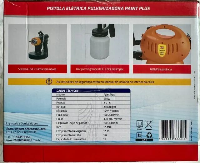 Pistola Pintura Pulverizadora Tinta Intech Machine Paint Plus Com Bico Metal 650W - 220V - Foto 5