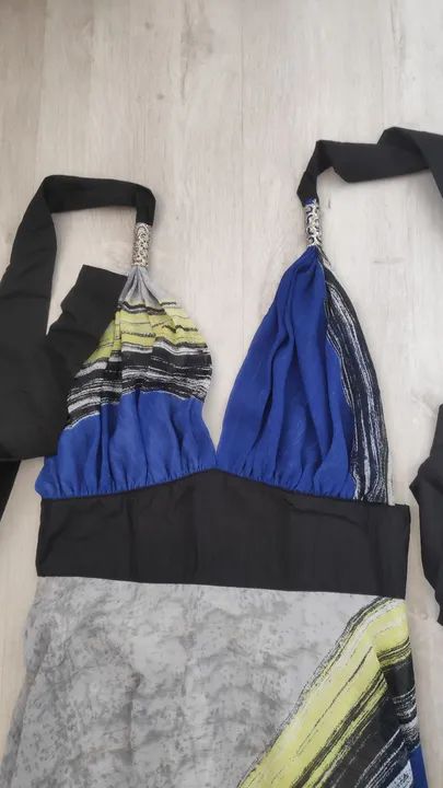 Vestido Longo Estampado Azul e Cinza - Foto 2