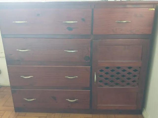 Cômoda de Madeira para Casal - 5 Gavetas + Armário c/ Porta (1,26m L) - Pronta Entrega - Foto 3