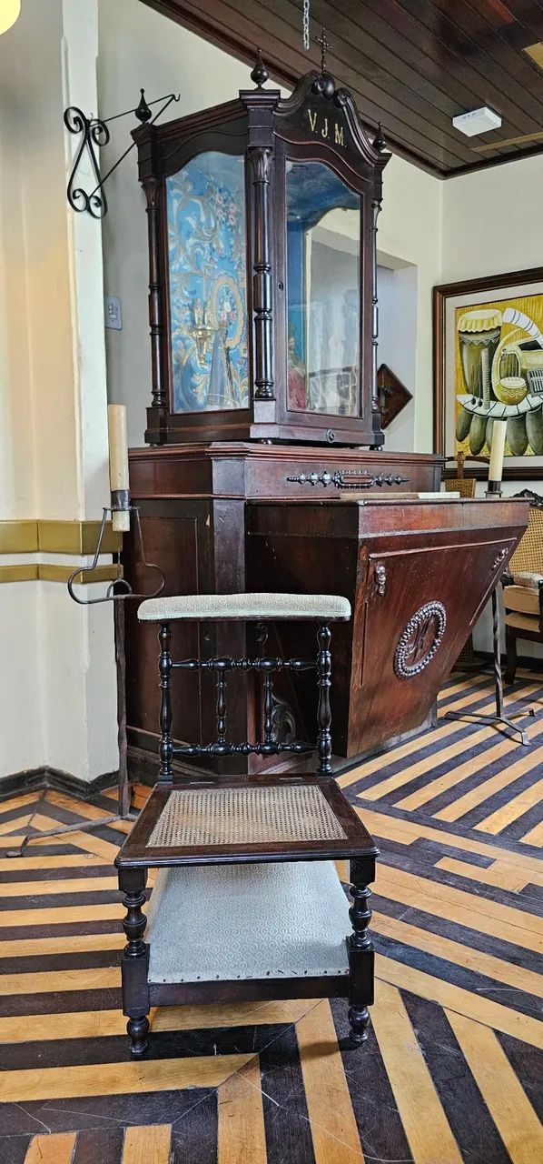 Antique Furniture, Genuflexorio and Antique Bench with Upholstered Seat