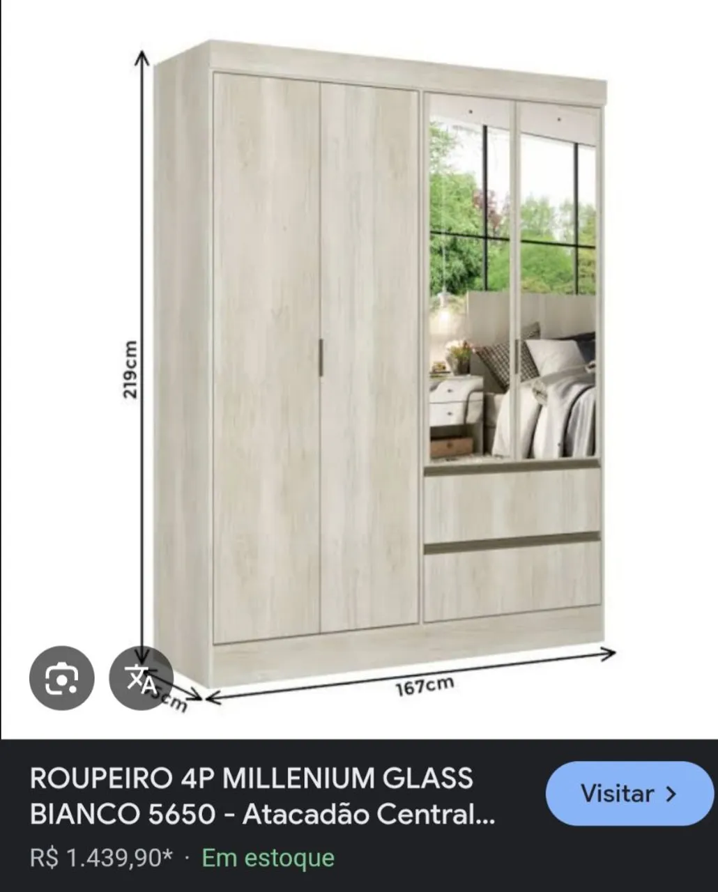 Guarda-Roupa 4 Portas, 2 gavetas, com espelhos