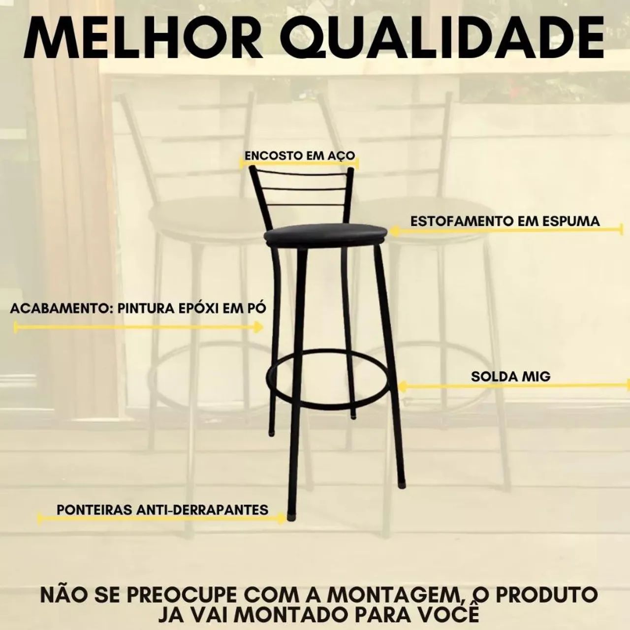 Banqueta alta com encosto e assento estofado - Foto 3