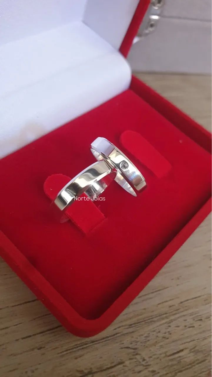 Dia dos Namorados, Alianças com Pedrinha, Prata - Foto 2