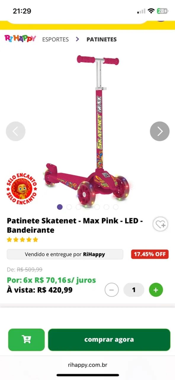 Patinete Infantil Rosa Bandeirante - Foto 3