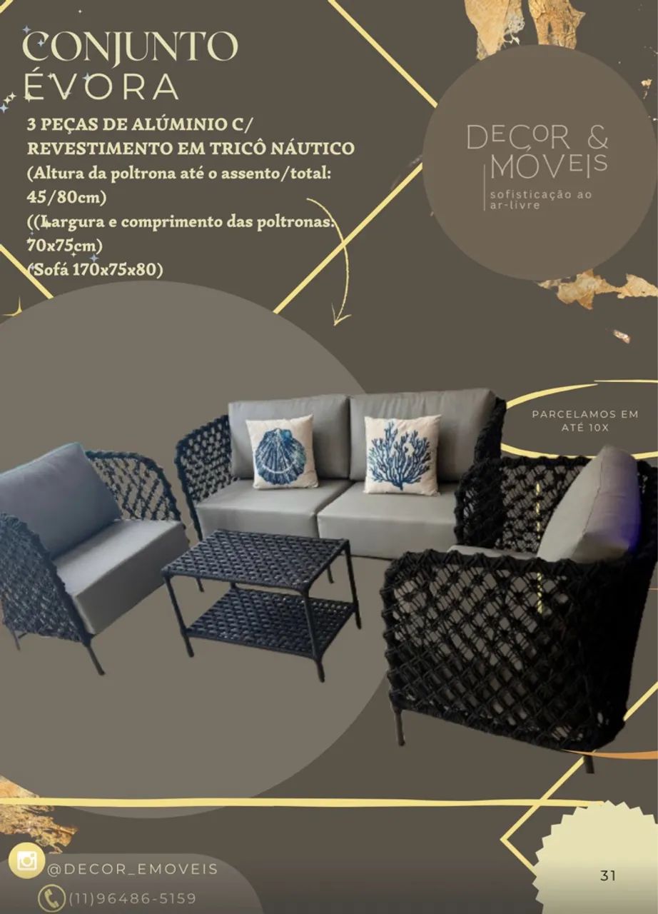 Conjunto Évora - Sofá e Poltronas Tricô Náutico