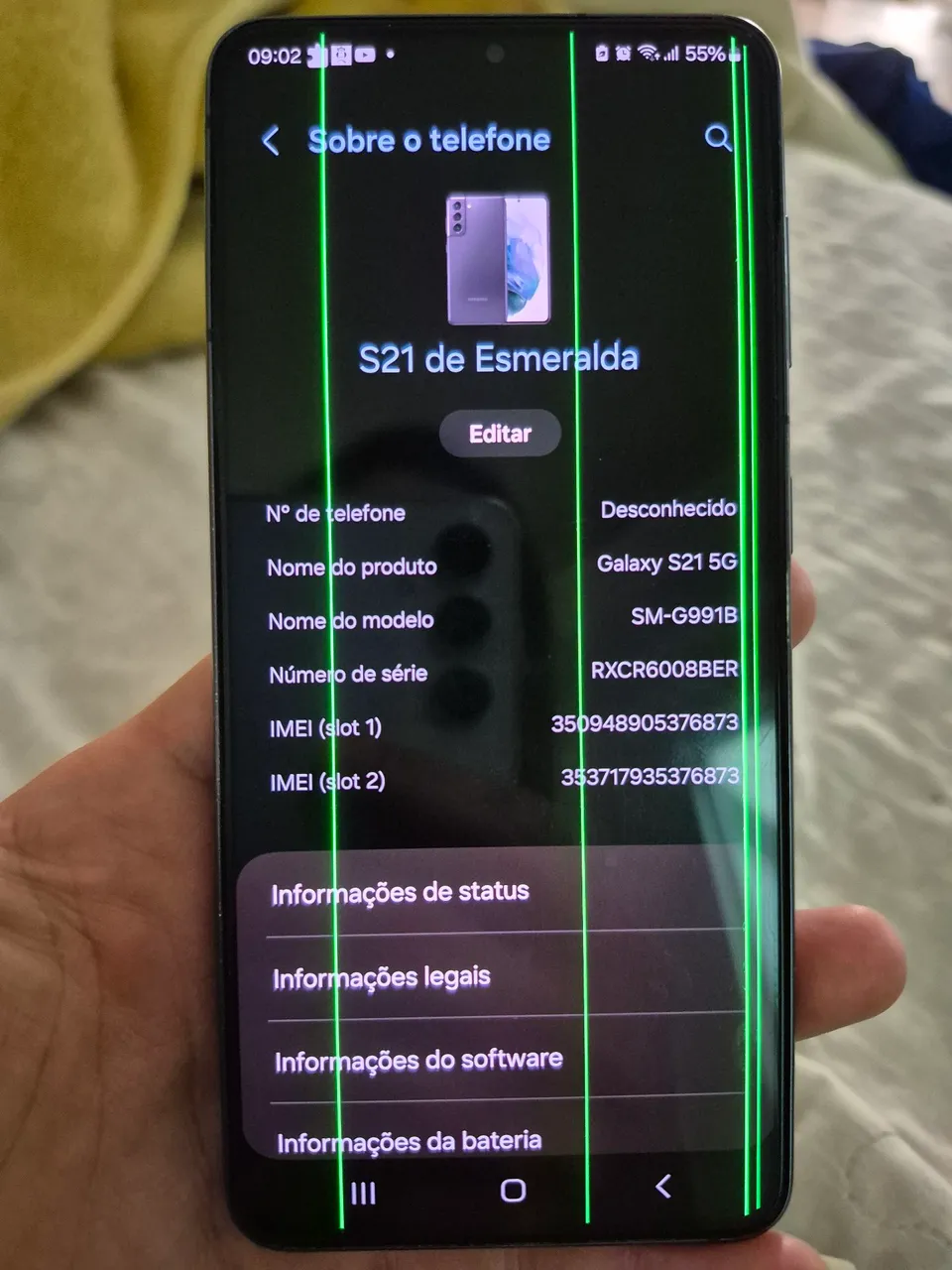 Tela está com litras verde . Funciona perfeitamente bateria boa . 500 reais