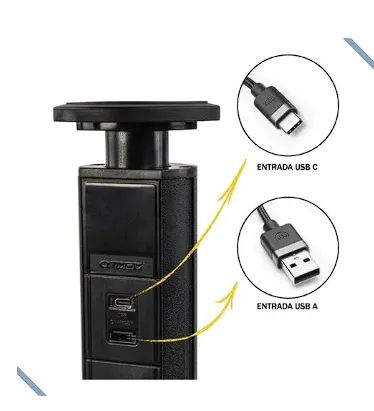 Torre De 3 Tomadas Usb A Usb C Multiplug 20a Retrátil Bivolt Cor Preto - Foto 3