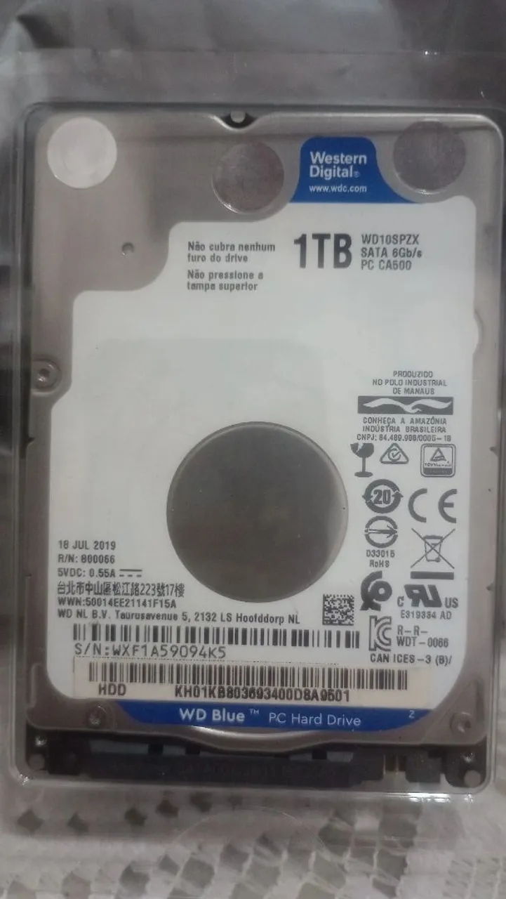 HD Western Digital Blue 1 TB - 5400 RPM - SATA 3 - 6 Gb/s