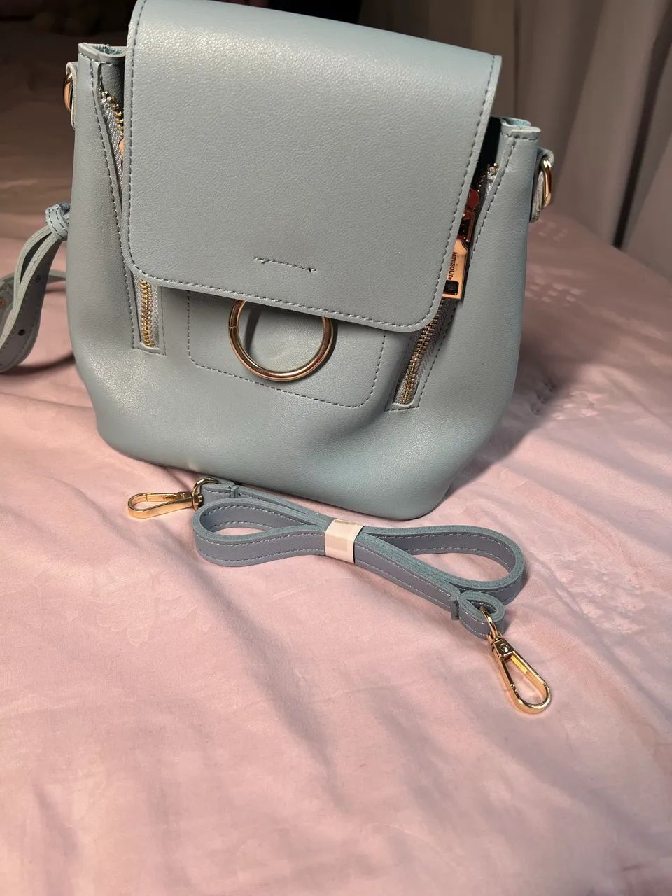 Bolsa mochilinha courino azul  - Foto 5