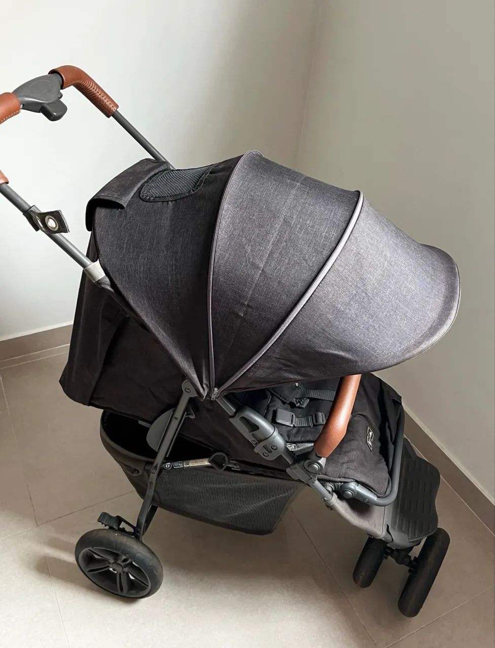 Carrinho Treviso 3 Woven Black Com Couro - Abc Design Black - Foto 2