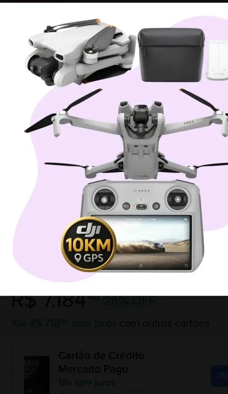 DRONE DJI MINI 3, COM TELA (NOVO)