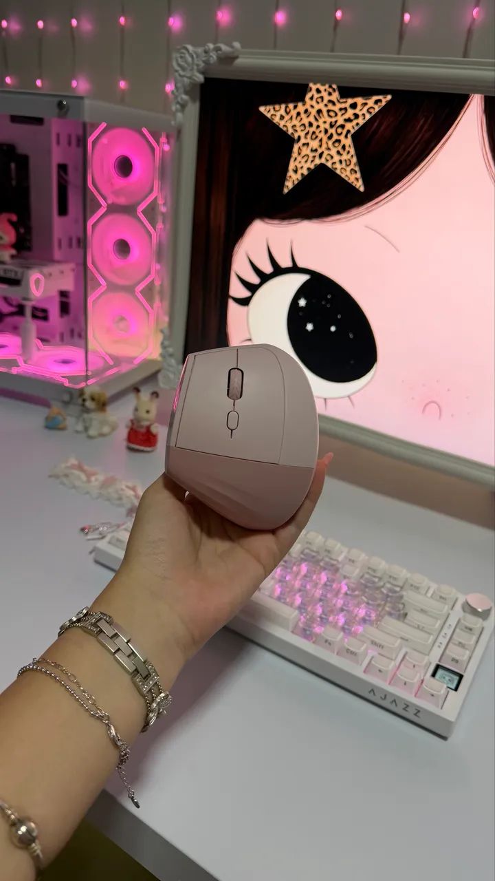 Mouse Ergonômico Vertical Sem Fio Rosa